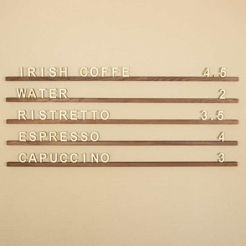 Wall Mounted Menu Rails with Changeable Letters, Wood Wall Menu Board, Cafe Wooden Letter Board, Coffee Shop Menu, Changeable Letter Board image 2