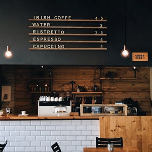 Wall Mounted Menu Rails with Changeable Letters, Wood Wall Menu Board, Cafe Wooden Letter Board, Coffee Shop Menu, Changeable Letter Board image 5