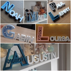 Nombre del niño + fecha de nacimiento impreso en 3D, letras 3D del nombre del niño, decoración, habitación de los niños, regalo de nacimiento