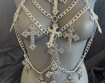 gothic multi cross chain top