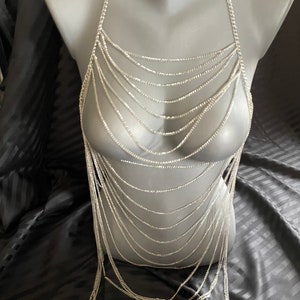 Women Body Belly Chain Bra Jewelry Crystal Rhinet Necklace for