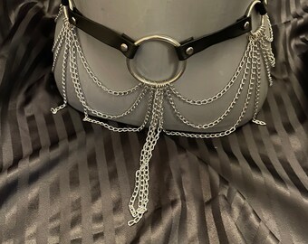 faux  leather and silver chain belt