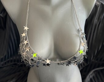 silver chain bra with stars