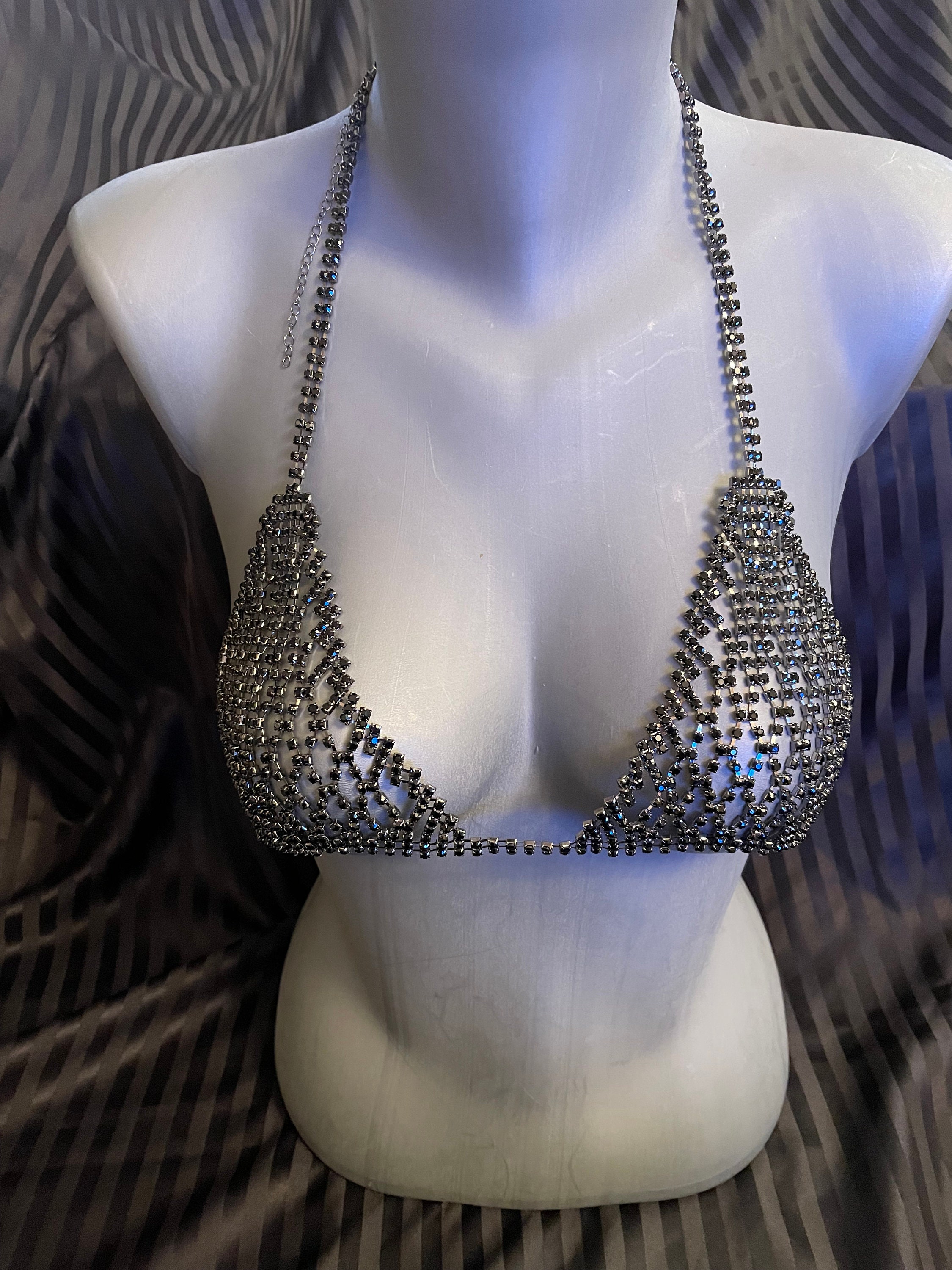 Stunning! Two Row-Silver Decorative Rhinestones Crystal Bra Straps (w/  Pin-On Bra Hooks) - 14