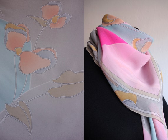 Vintage LEONARD Silk Scarf/Pastel Colors Scarf/Fl… - image 4