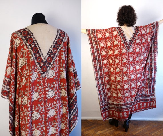 Vintage Indian Maxi Dress/Floral Maxi Kaftan/Indi… - image 8