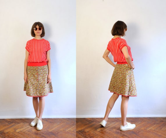 Vintage 70's Cotton Midi Skirt/Ditsy Floral Patte… - image 4