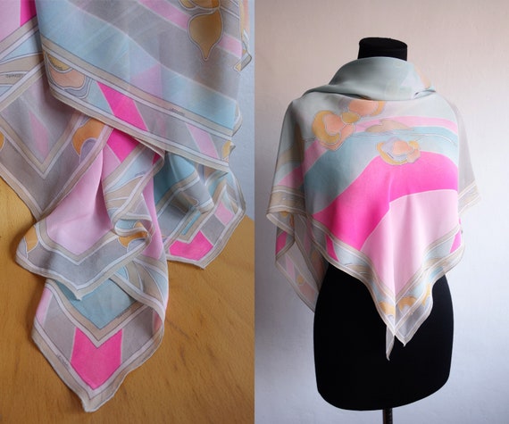 Vintage LEONARD Silk Scarf/Pastel Colors Scarf/Fl… - image 1