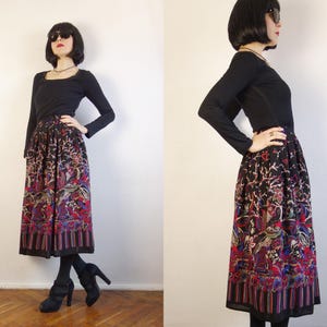 Vintage Floral Wool Midi Skirt: Pockets, Made in France, Size XS image 6