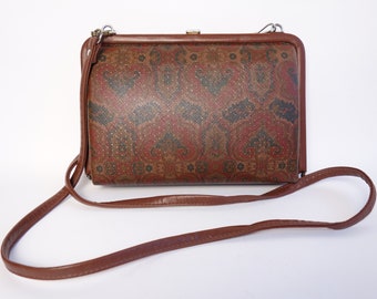 Vintage 80s Paisley Shoulder Bag - Faux Leather Clasp Purse