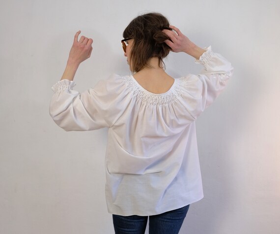 Vintage White Embroidered Blouse, Floral Hand Emb… - image 3