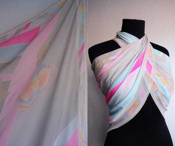 Vintage LEONARD Silk Scarf/Pastel Colors Scarf/Fl… - image 9