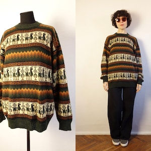 VTG Unisex Alpaca Wool Sweater/Peru Wool Sweater/Alpaca Knit Sweater/Soft and Light Alpaca Sweater/Peruvian Jumper/Alpaca Pattern Pullover/L