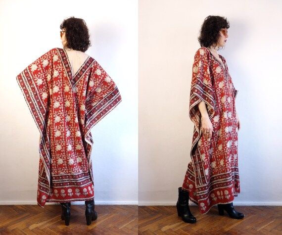 Vintage Indian Maxi Dress/Floral Maxi Kaftan/Indi… - image 9