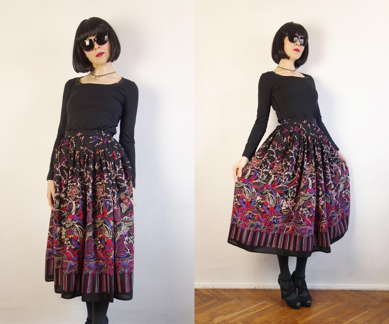 Vintage Floral Wool Midi Skirt: Pockets, Made in France, Size XS image 15