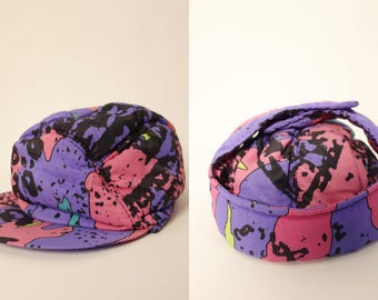 Vintage 80s Visor Cap: Italian Earflap Hat, Abstract Print