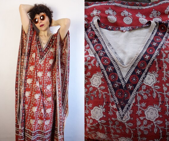 Vintage Indian Maxi Dress/Floral Maxi Kaftan/Indi… - image 4