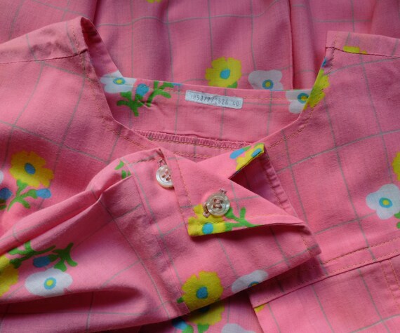 Vintage 70's Candy Pink Blouse/Floral Check Patte… - image 7