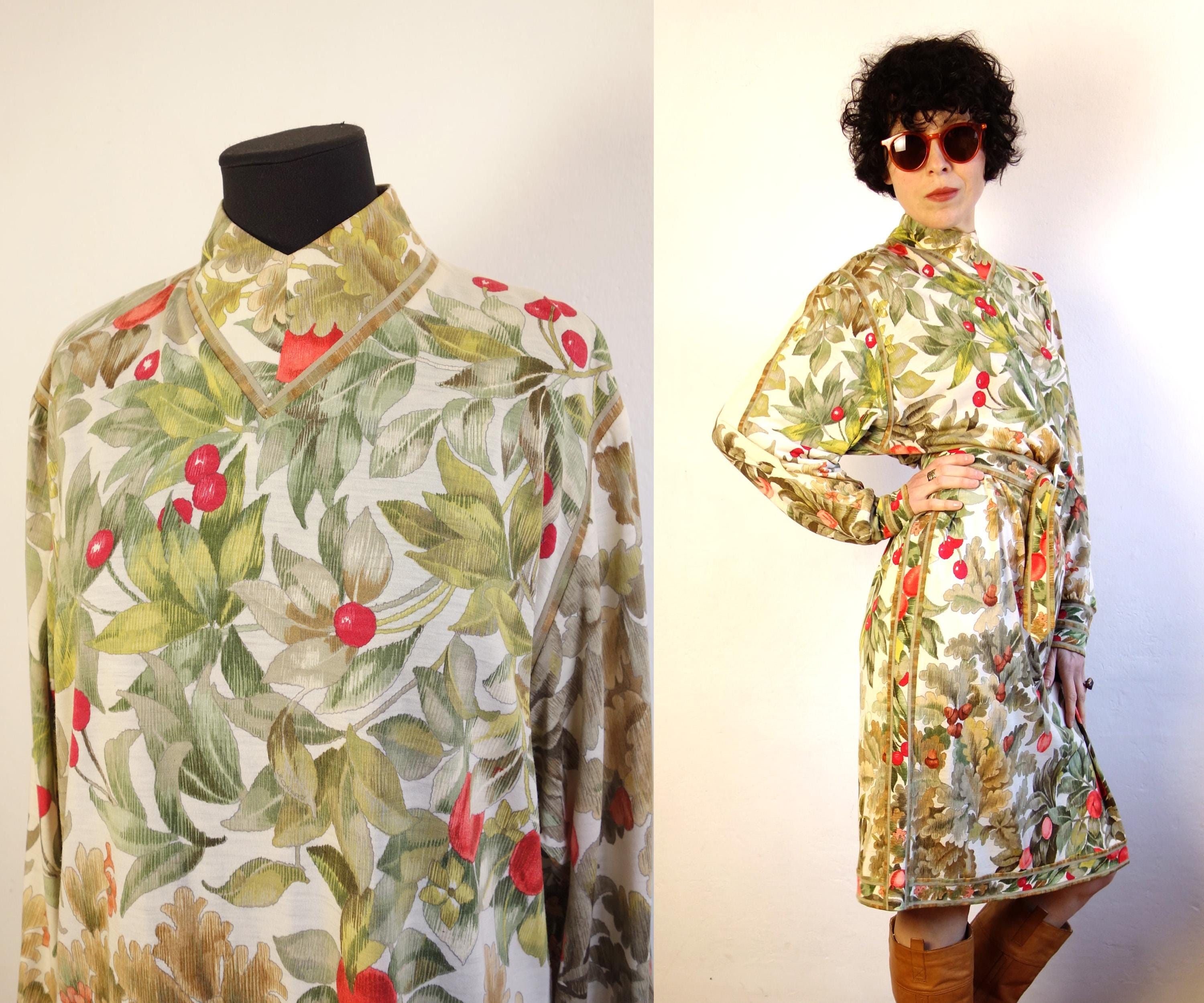 Vintage LEONARD Paris Floral Silk Wool Dress, Bohemian Midi Shift 