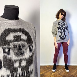 Vintage Alpaca Wool Sweater/Bolivia Mohair Sweater/Unisex Alpaca Sweater/Alpaca Knit Sweater/Bolivia Sweater/Grey Sweater/Mohair Sweater