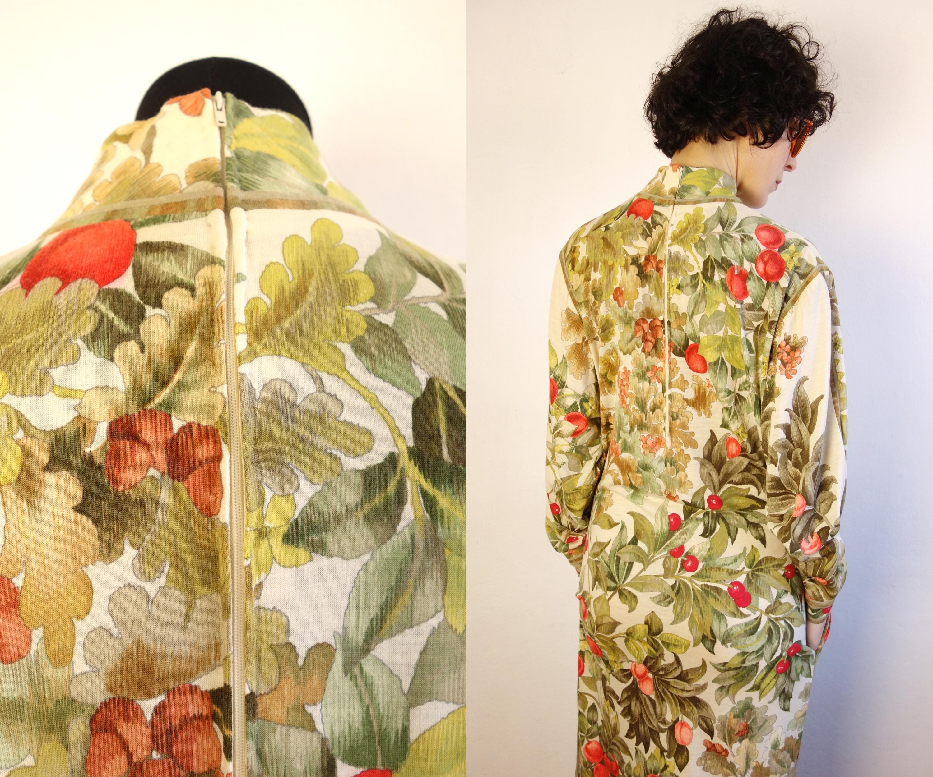 Vintage LEONARD Paris Floral Silk Wool Dress, Bohemian Midi Shift 