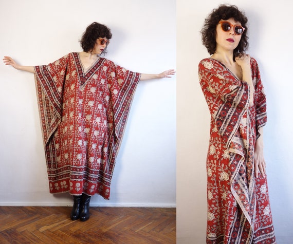 Vintage Indian Maxi Dress/Floral Maxi Kaftan/Indi… - image 1