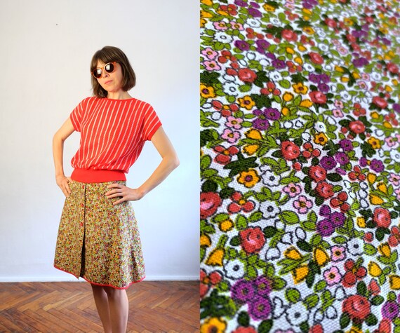 Vintage 70's Cotton Midi Skirt/Ditsy Floral Patte… - image 2