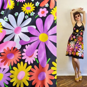 Vintage 70&#39;s Colorful Halter Dress/Floral Pattern Sundress/Sexy Open Back Dress/Hippie Floral Dress/Flower Power Pattern Dress