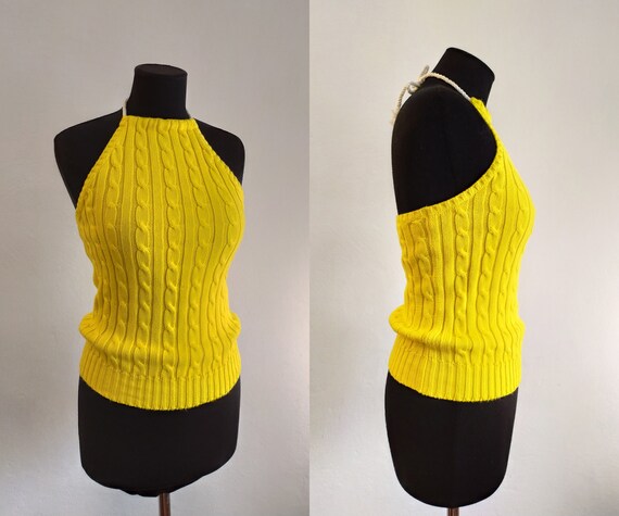 Ralph Lauren Backless gele top mouwloze sexy top preppy katoenen