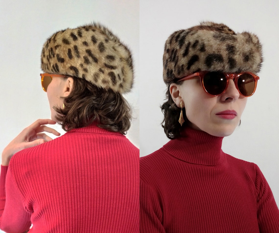 70/80's Vintage Leopard Fur Hat Animal Print Hat with Etsy