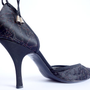 Emporio Armani Black Silk Heels/Rope Tie Stilettos Shoes/Black Lurex Heels/Armani Party Pumps/Shiny Heel Shoes/Black Prom Heels/38 Size