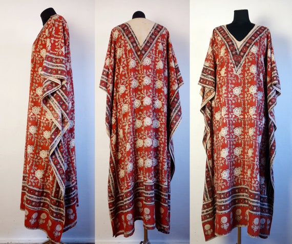 Vintage Indian Maxi Dress/Floral Maxi Kaftan/Indi… - image 5