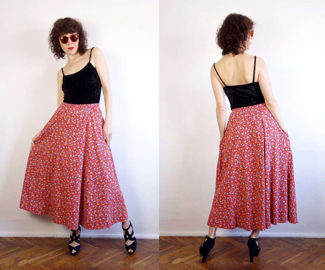 VTG 90s LAURA ASHLEY HIGH WAIST PINK RED FLORAL PENCIL SKIRT WITH BOW XS 6
