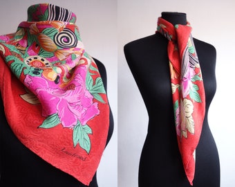 Vintage LOUIS FERAUD Silk Scarf: 1990s French Floral Print