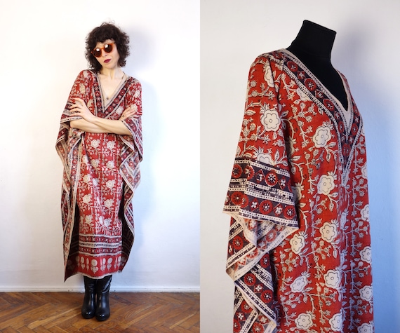 Vintage Indian Maxi Dress/Floral Maxi Kaftan/Indi… - image 2