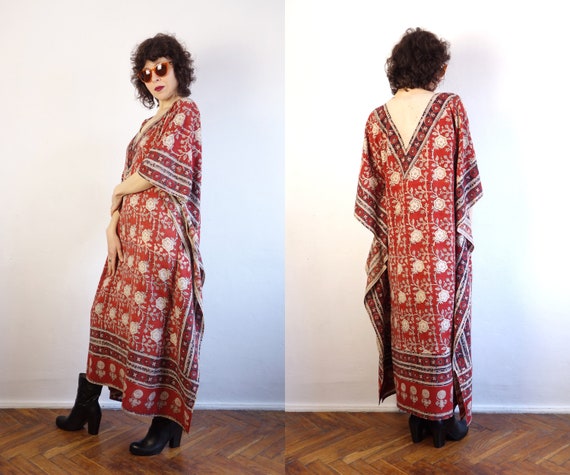 Vintage Indian Maxi Dress/Floral Maxi Kaftan/Indi… - image 7
