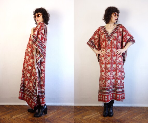 Vintage Indian Maxi Dress/Floral Maxi Kaftan/Indi… - image 6