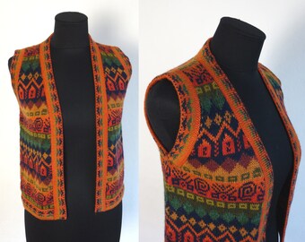 Vintage Alpaca Wool Vest/Coloful Peruvian Wool Vest/Ethnic Wool Vest/Soft Knit Alpaca Vest/Crop Wool Vest/Small Size