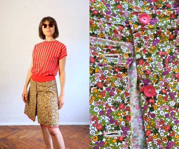 Vintage 70's Cotton Midi Skirt/Ditsy Floral Patte… - image 6