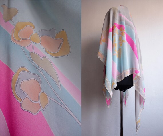 Vintage LEONARD Silk Scarf/Pastel Colors Scarf/Fl… - image 2