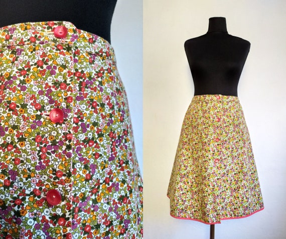 Vintage 70's Cotton Midi Skirt/Ditsy Floral Patte… - image 1