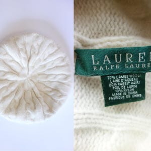 Ralph Lauren White Beret/Wool Knitted Beret/Knit Wool Beret/Rabbit Hair Beret/Classic Beret/Soft Wool Beret/Girls Beret/Cable Knit Beret