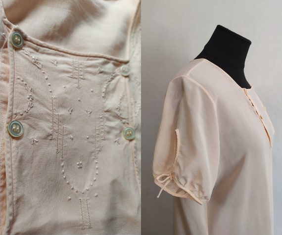 Antique 20"s Silk Nightgown/Pale Pink Nightshirt/… - image 3