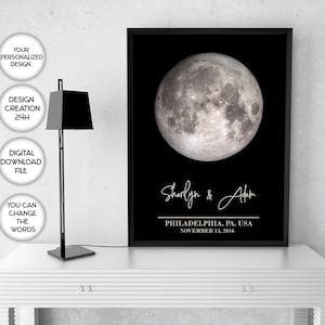 Custom moon print, Personalized moon phase print,Keepsake gift,Moon by date wall art,Printable wedding gift,Couple Gifts,Wedding guest gifts