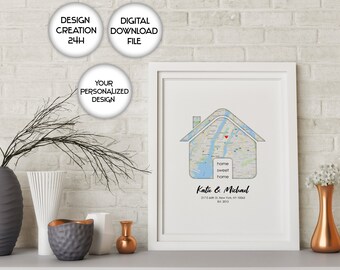 Mapa Home Sweet Home Nosso Primeiro Lar Novo Lar Presente para Casamento Mapa de Casa Personalizado Presente Primeiro Lar Casa Nova Presente de Inauguração Impressão Personalizada