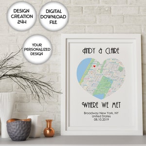 Where we met valentines day Print Geschenk für ihn für sie Für Sie Personalisierte Herz Karte personalisierte Karte Geschenke Besondere Daten Schild