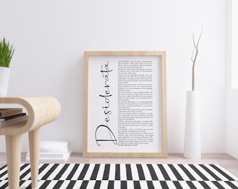 Desiderata Zeichen, Desiderata Kunst, druckbare Desiderata, Desiderata Gedicht Kunst, minimalistisch, Papier Geschenk Wohnkultur, Abschluss Zitat Wandkunst