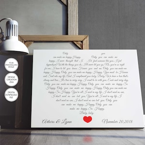 Personalized Lyrics Print, First Dance Lyrics, Wedding Song Print, Heart Shaped Couples Song, Personalized Heart, Colorful Lyrics Printable