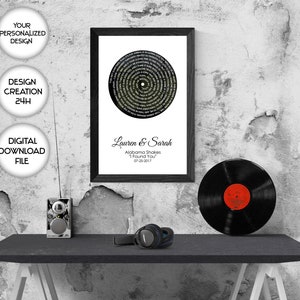 Vinyl Record Anniversary Gift, First Dance Lyrics, Wedding Song Print, Custom lyric song wall art, Personalized Vinyl Record Printable