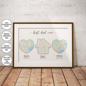 Gepersonaliseerde vaderdag cadeau voor papa van kinderen, 2 hart kaart, aangepaste papa print, afdrukbare papa cadeau, cadeau voor papa, vaderdag aangepast cadeau